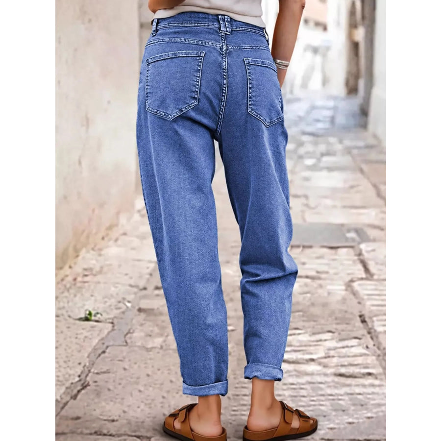 High-Waisted Utility Patch Pocket Jeans Apparel and Accessories