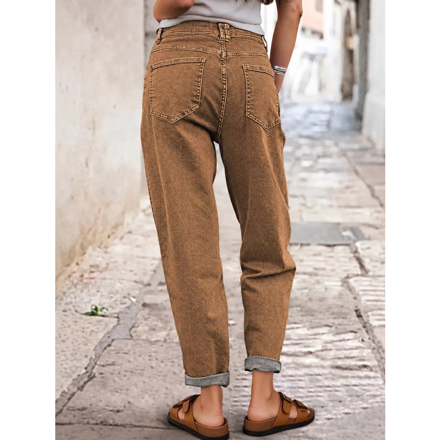 High-Waisted Utility Patch Pocket Jeans Apparel and Accessories