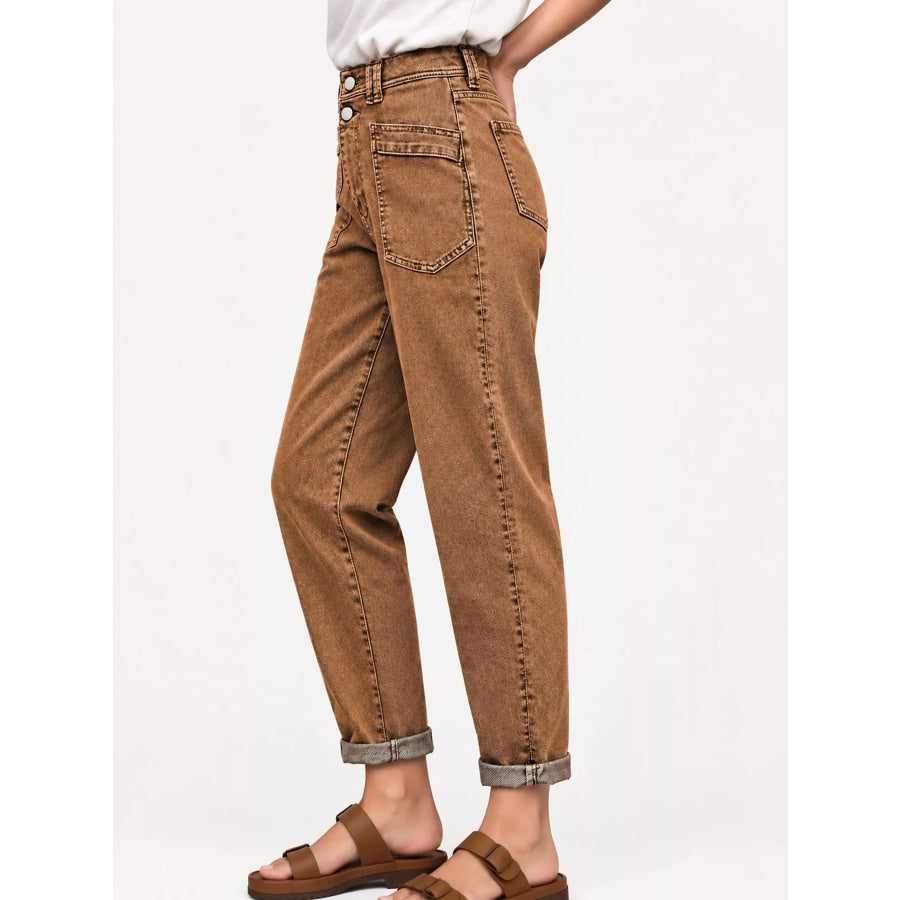 High-Waisted Utility Patch Pocket Jeans Apparel and Accessories