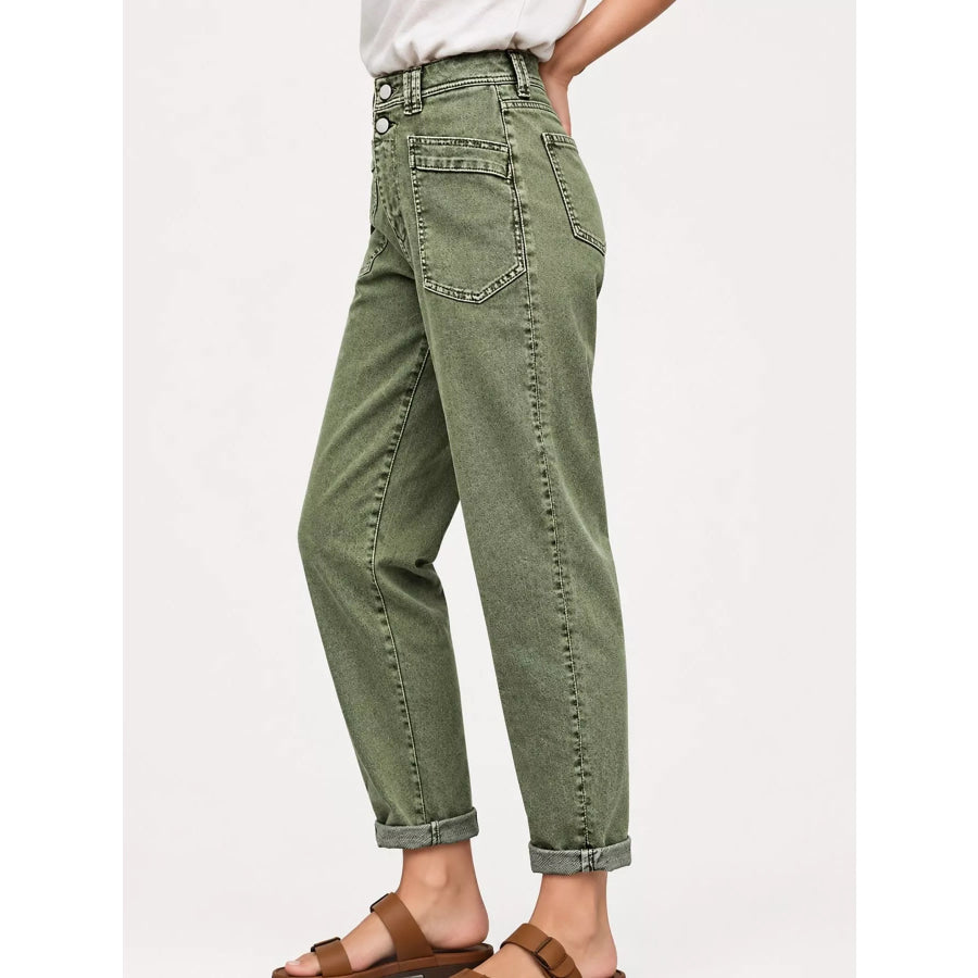 High-Waisted Utility Patch Pocket Jeans Apparel and Accessories