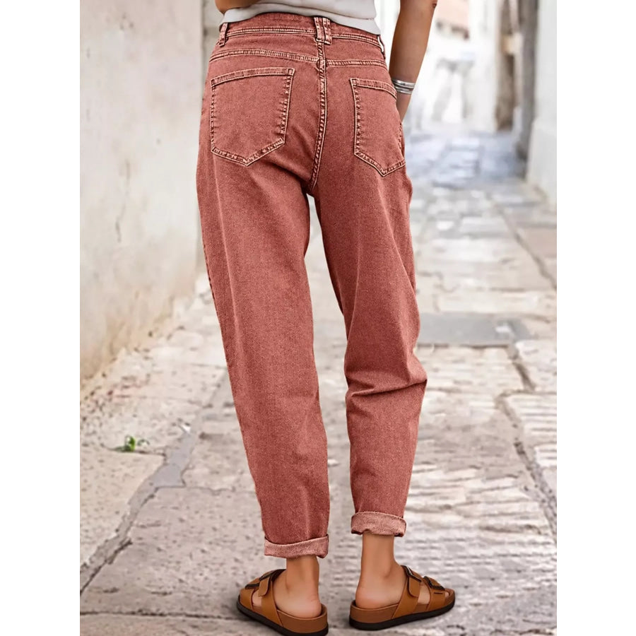 High-Waisted Utility Patch Pocket Jeans Apparel and Accessories