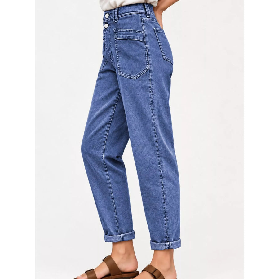 High-Waisted Utility Patch Pocket Jeans Apparel and Accessories