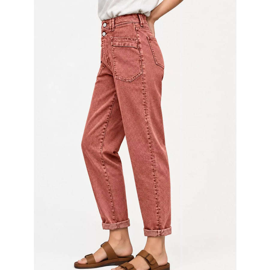 High-Waisted Utility Patch Pocket Jeans Apparel and Accessories