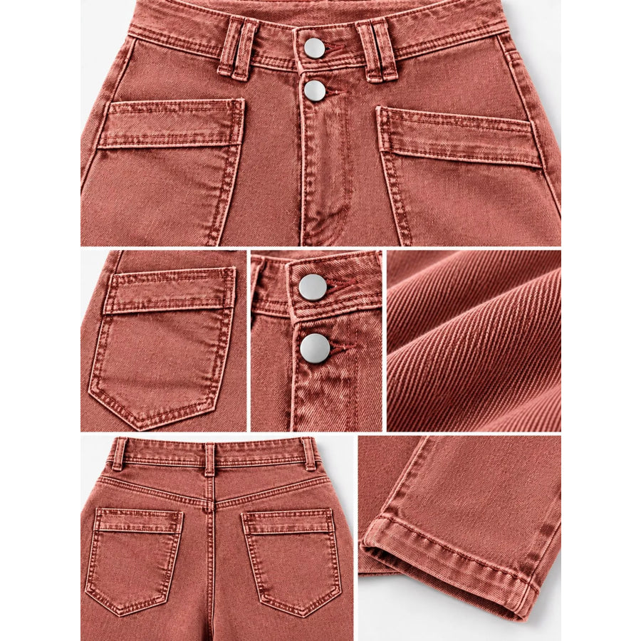 High-Waisted Utility Patch Pocket Jeans Apparel and Accessories