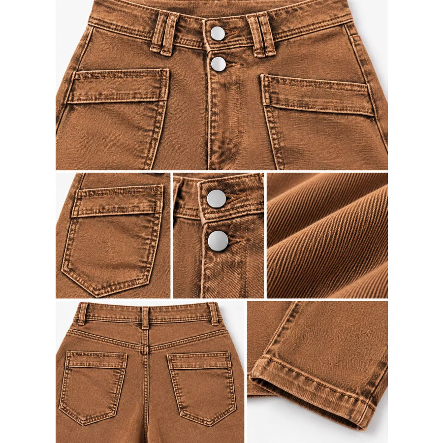 High-Waisted Utility Patch Pocket Jeans Apparel and Accessories
