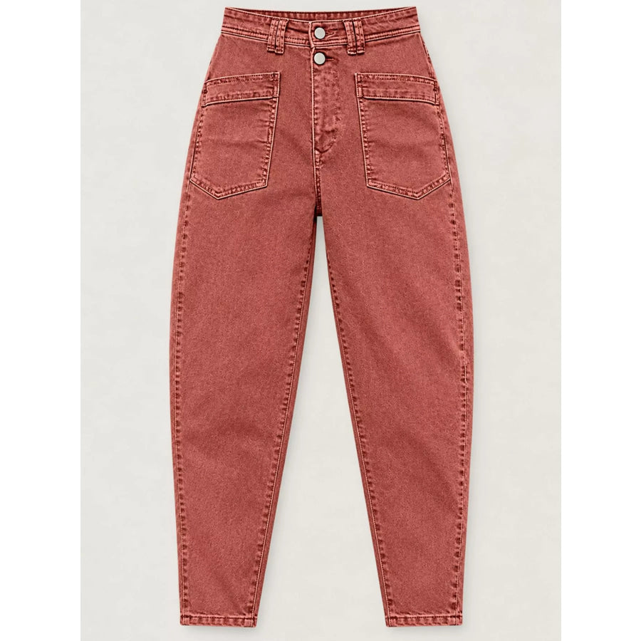High-Waisted Utility Patch Pocket Jeans Apparel and Accessories