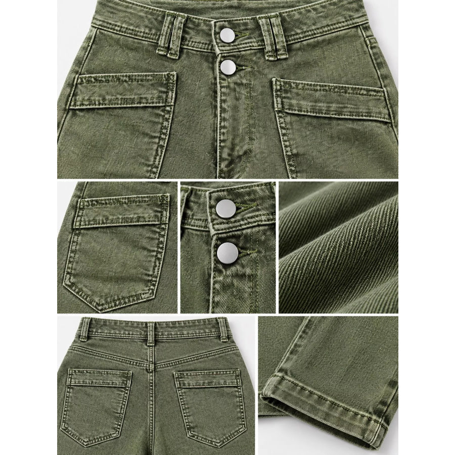 High-Waisted Utility Patch Pocket Jeans Apparel and Accessories