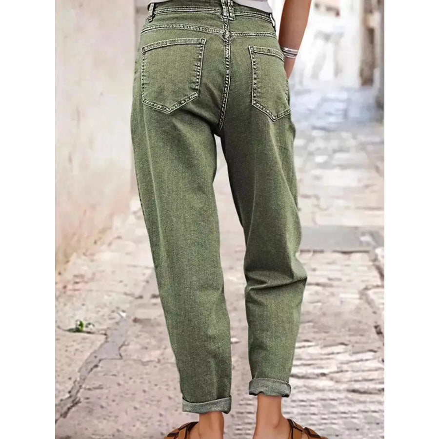 High-Waisted Utility Patch Pocket Jeans Apparel and Accessories