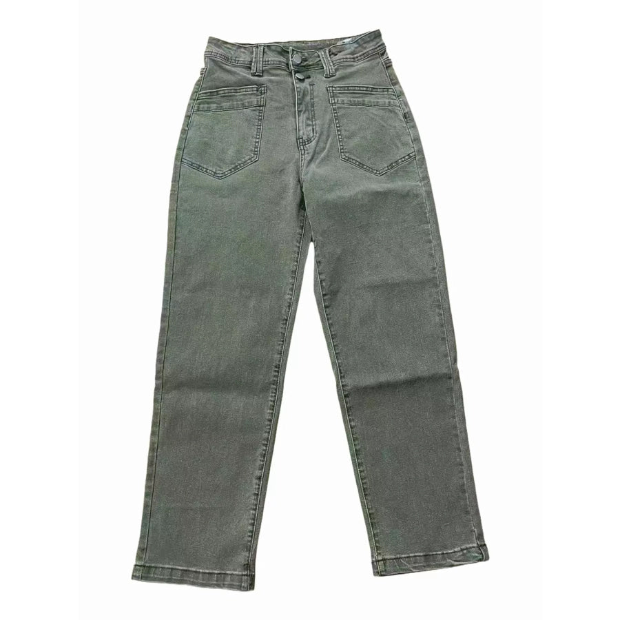High-Waisted Utility Patch Pocket Jeans Apparel and Accessories
