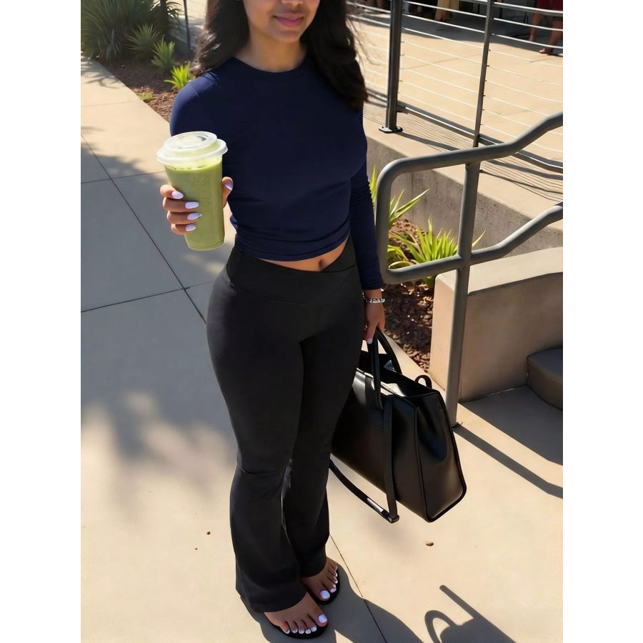 High-Waisted V-Cut Flare Active Pants Black / S Apparel and Accessories