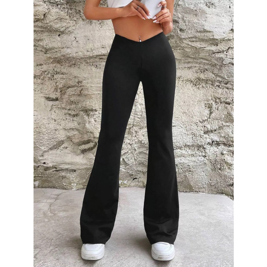 High-Waisted V-Cut Flare Leg Pants Apparel and Accessories