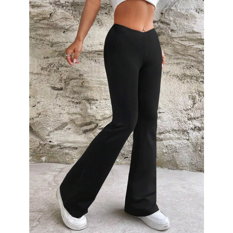 High-Waisted V-Cut Flare Leg Pants Apparel and Accessories