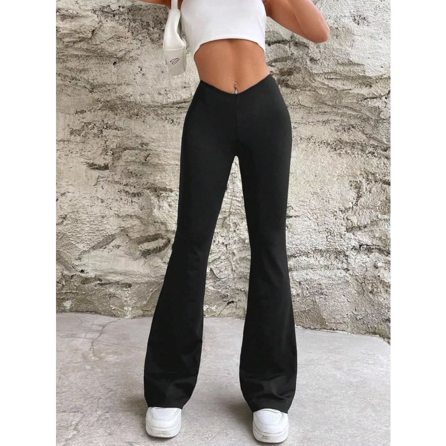 High-Waisted V-Cut Flare Leg Pants Apparel and Accessories