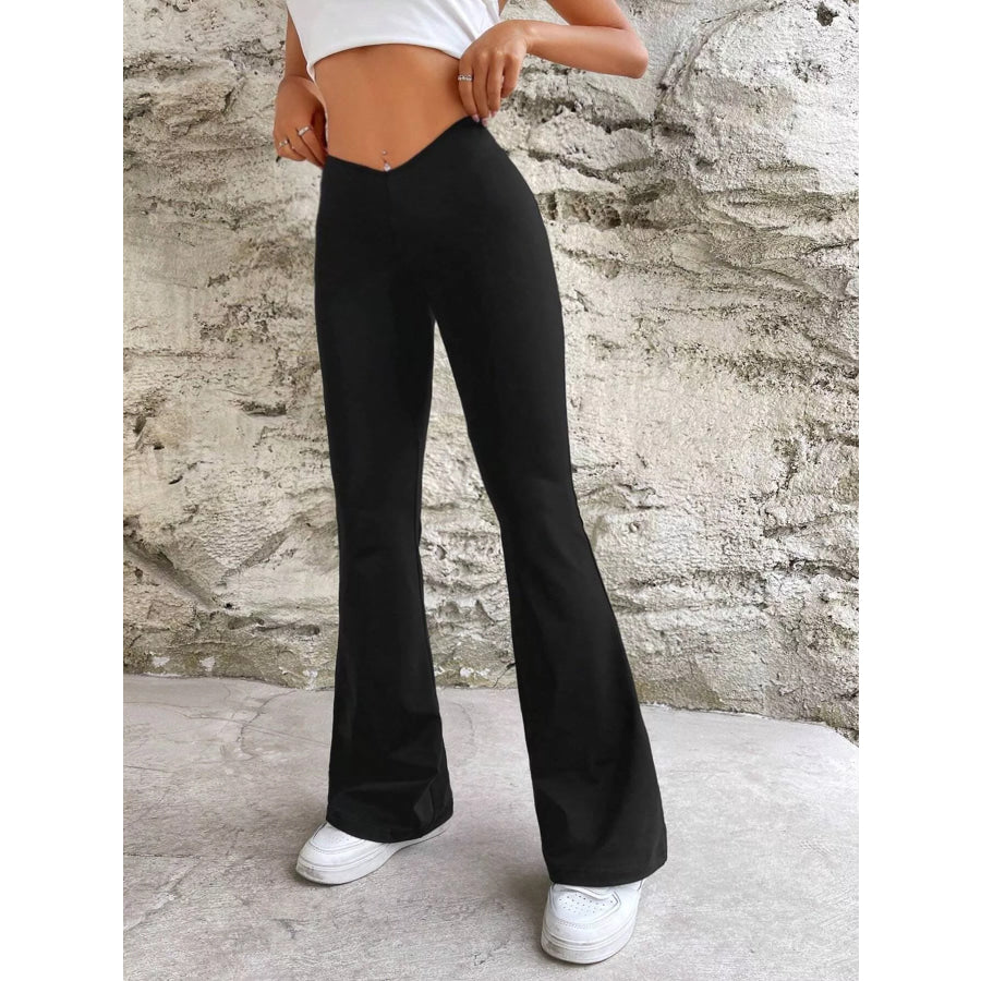 High-Waisted V-Cut Flare Leg Pants Apparel and Accessories