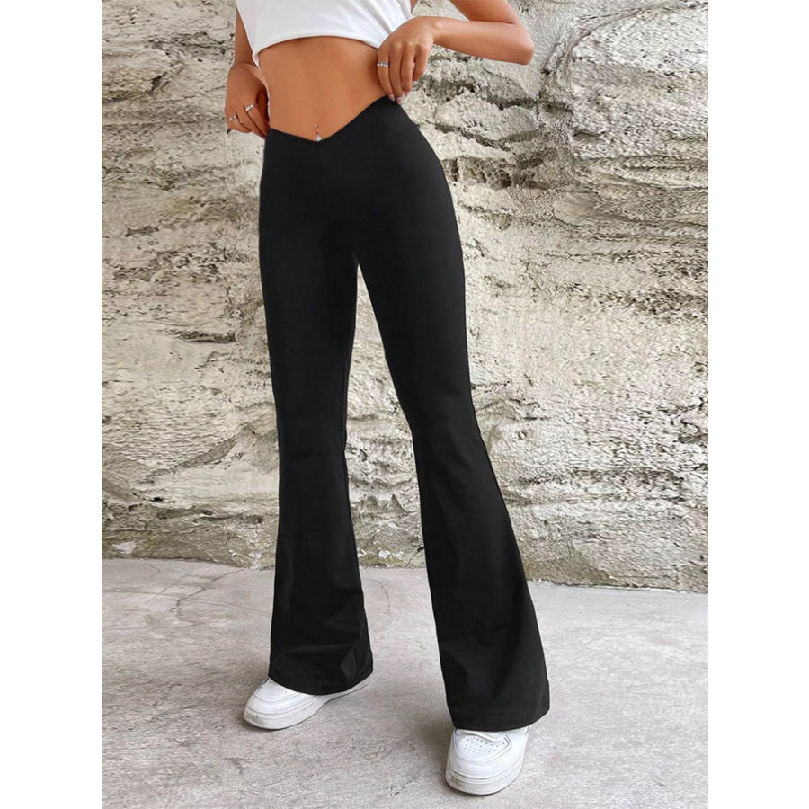 High-Waisted V-Cut Flare Leg Pants Apparel and Accessories