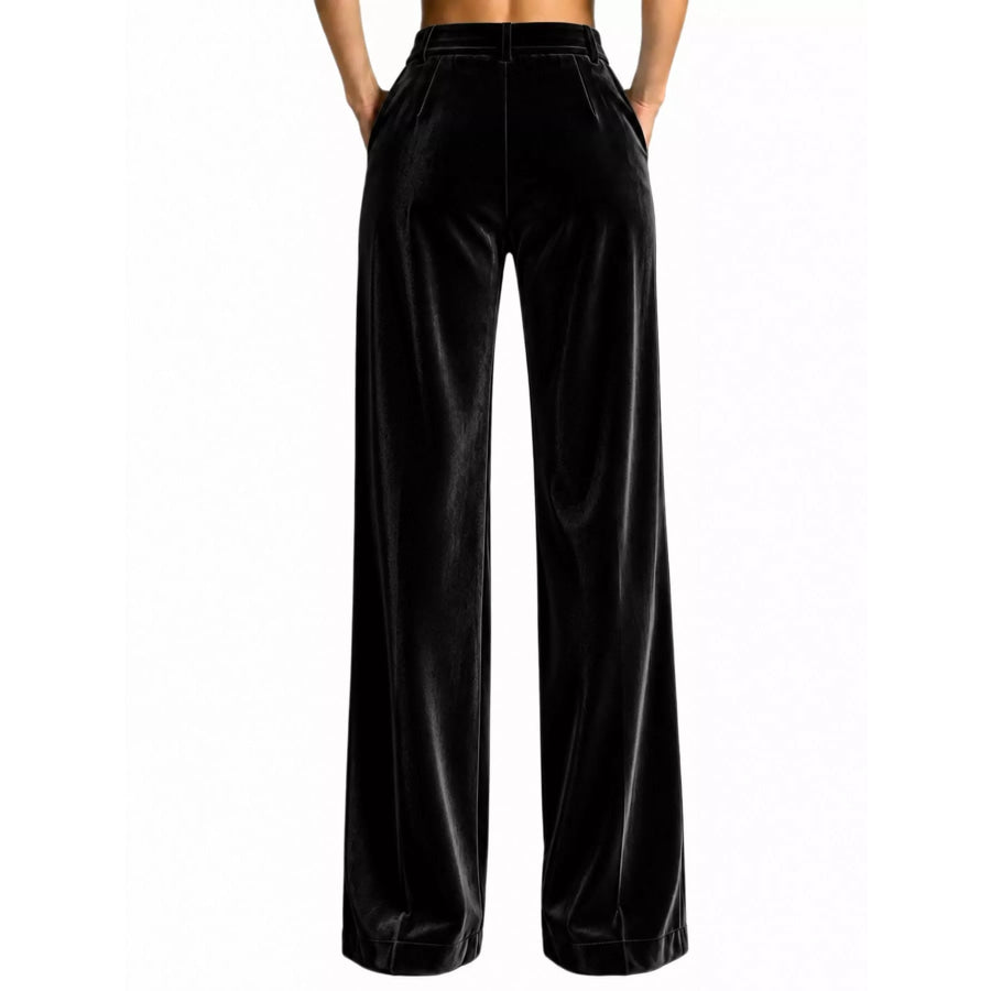 High-Waisted Velvet Wide-Leg Pants Apparel and Accessories