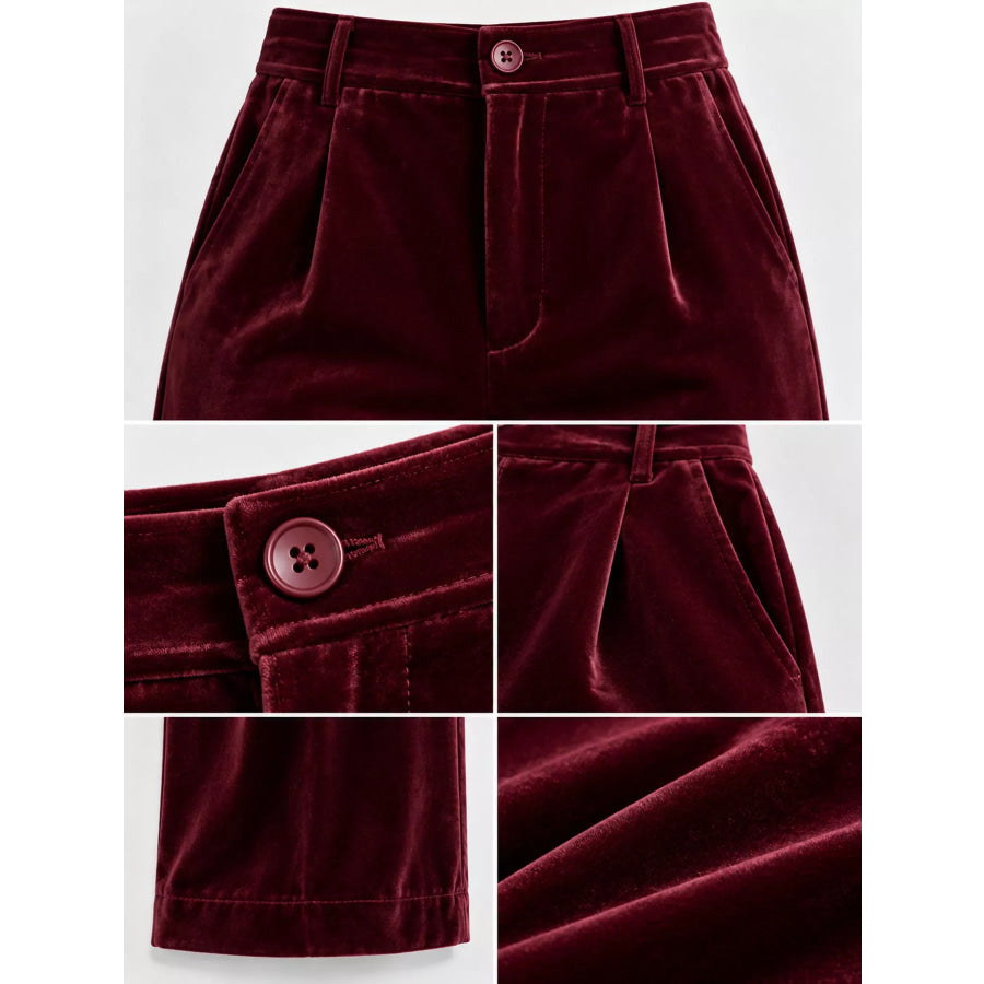 High-Waisted Velvet Wide-Leg Pants Apparel and Accessories