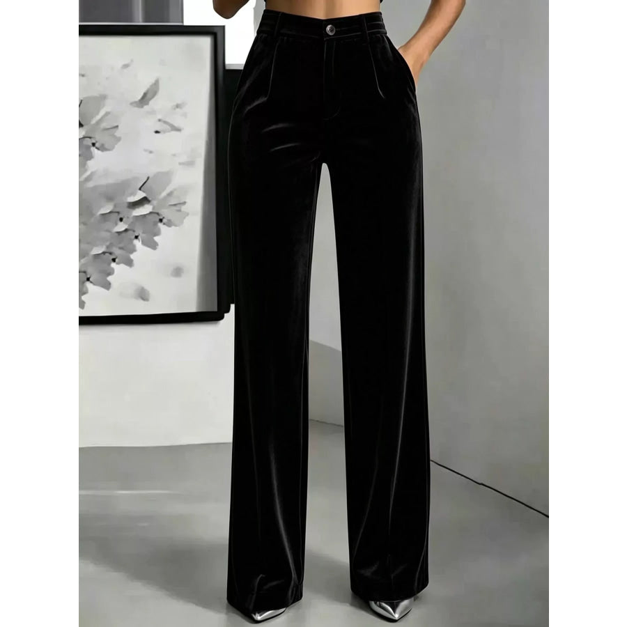High-Waisted Velvet Wide-Leg Pants Black / XS Apparel and Accessories