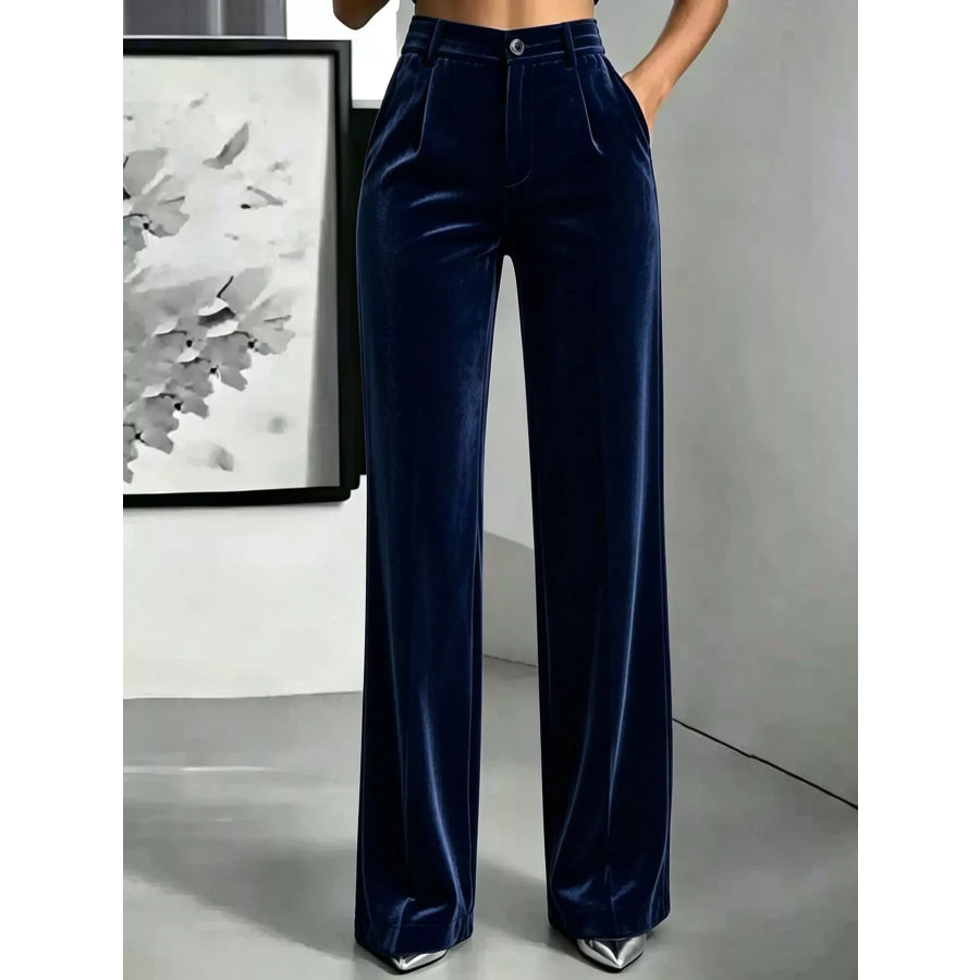 High-Waisted Velvet Wide-Leg Pants Dark Blue / XS Apparel and Accessories