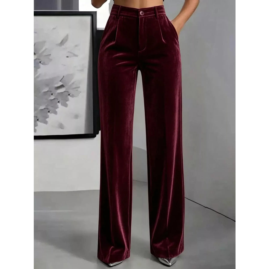 High-Waisted Velvet Wide-Leg Pants Deep Red / XS Apparel and Accessories