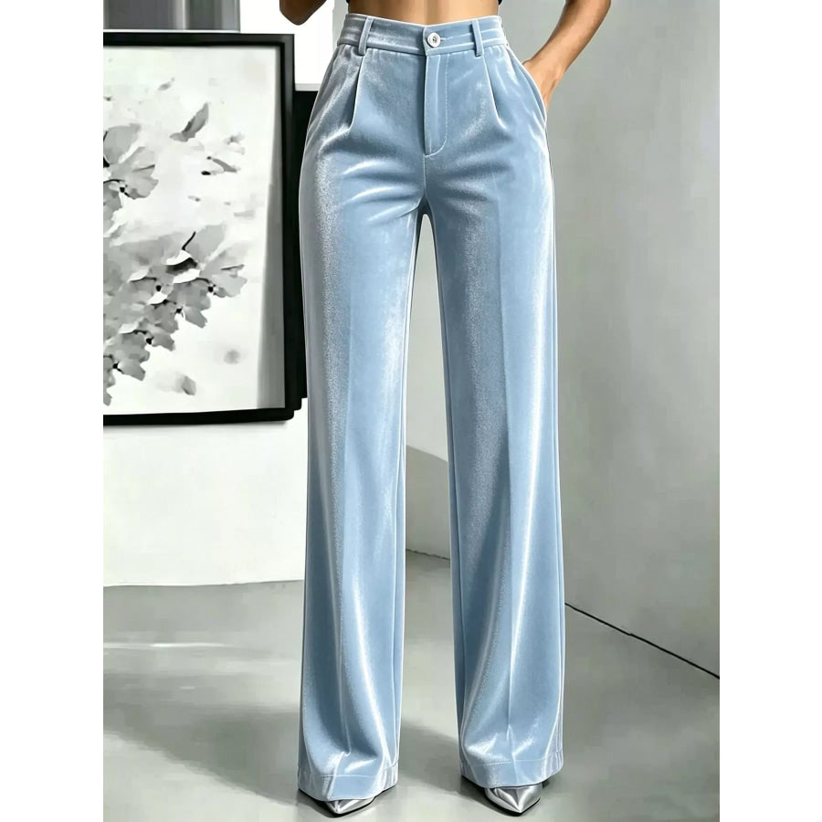High-Waisted Velvet Wide-Leg Pants Light Blue / XS Apparel and Accessories