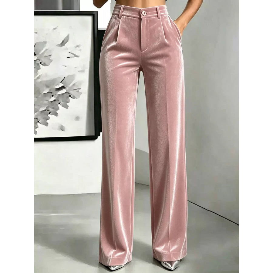 High-Waisted Velvet Wide-Leg Pants Light Pink / XS Apparel and Accessories