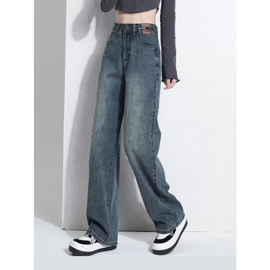 High-Waisted Vintage Wide-Leg Jeans Blue / S Apparel and Accessories