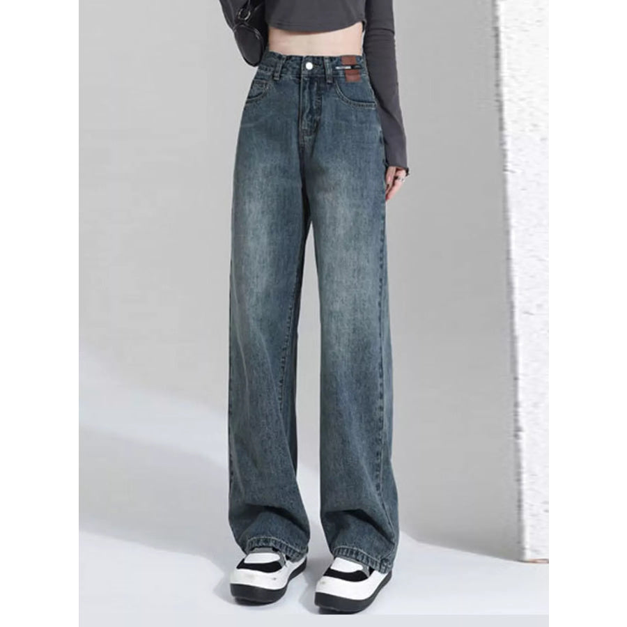 High-Waisted Vintage Wide-Leg Jeans Blue / S Apparel and Accessories