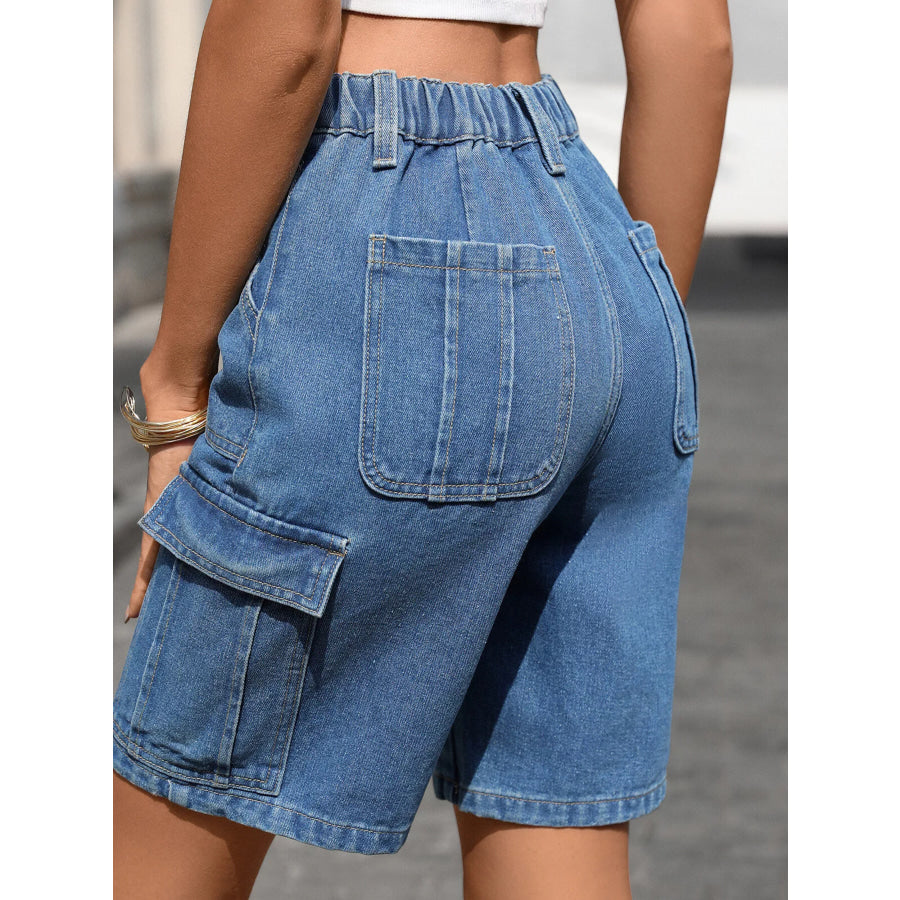 High-Waisted Wash Denim Shorts Apparel and Accessories