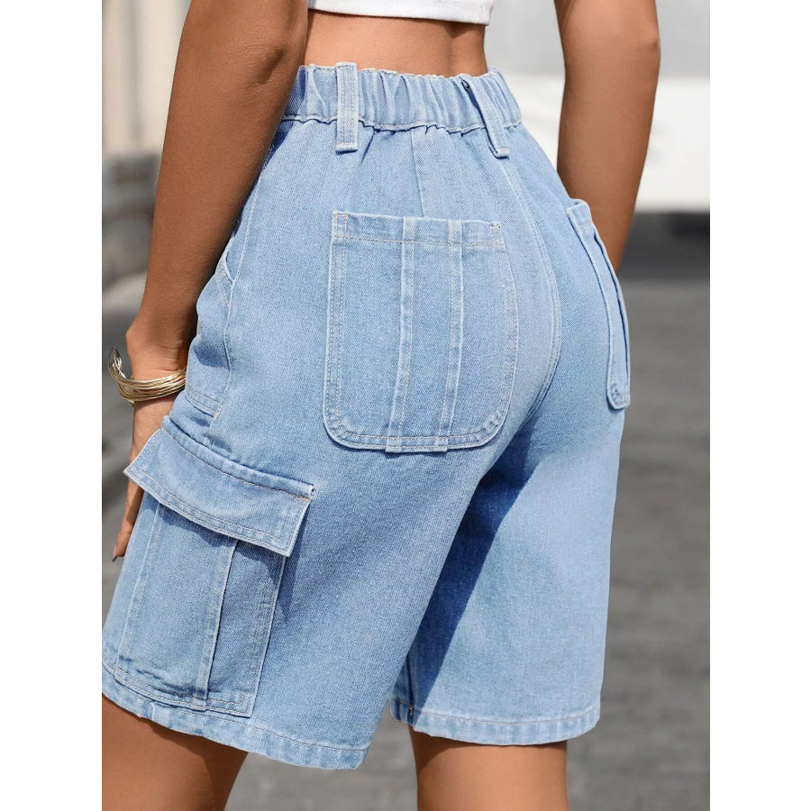High-Waisted Wash Denim Shorts Apparel and Accessories