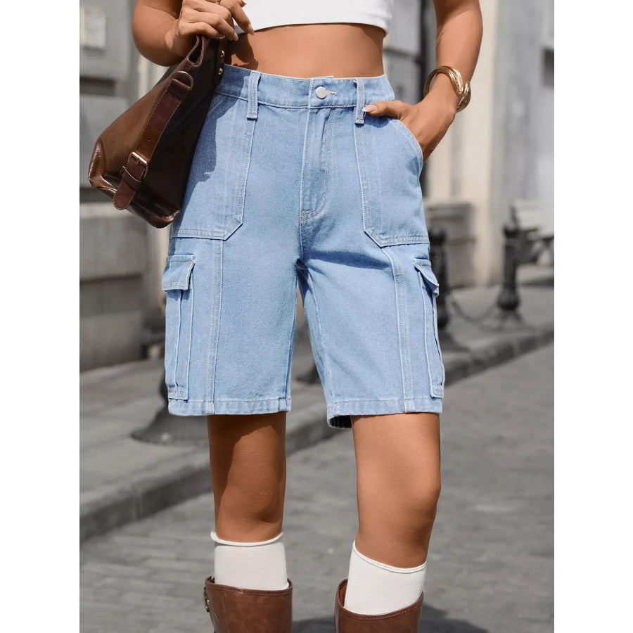 High-Waisted Wash Denim Shorts Light Blue / S Apparel and Accessories
