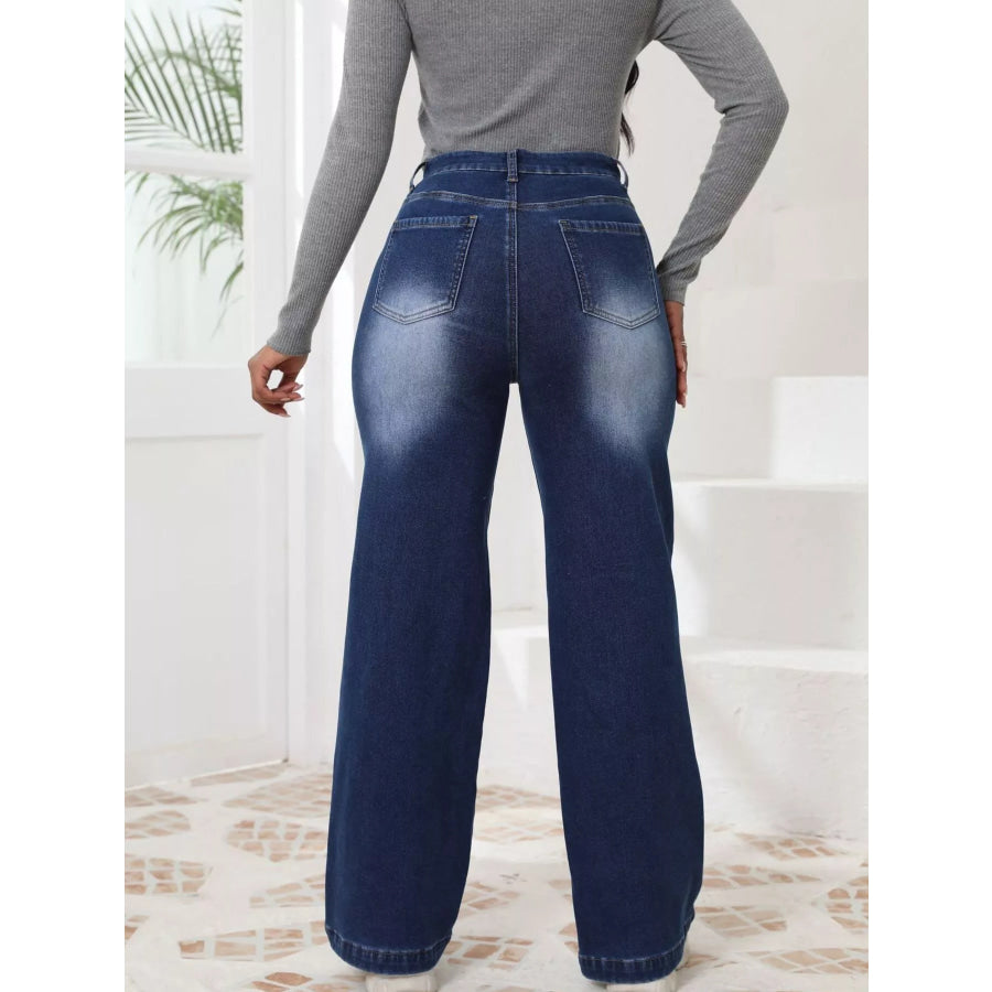 High-Waisted Washed Wide-Leg Jeans Apparel and Accessories
