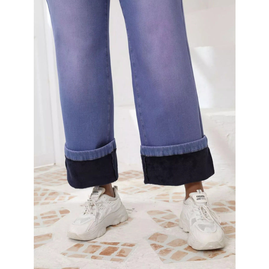 High-Waisted Washed Wide-Leg Jeans Apparel and Accessories