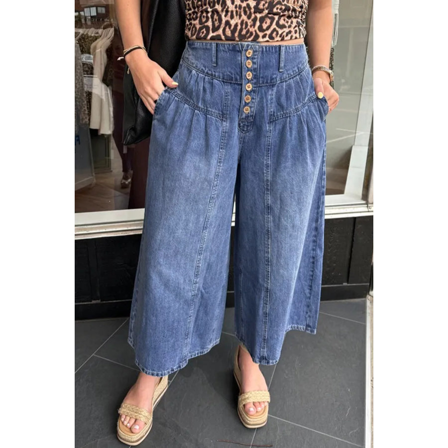 High-Waisted Wide Leg Button-Fly Jeans Apparel and Accessories