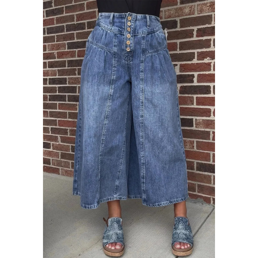 High-Waisted Wide Leg Button-Fly Jeans Apparel and Accessories