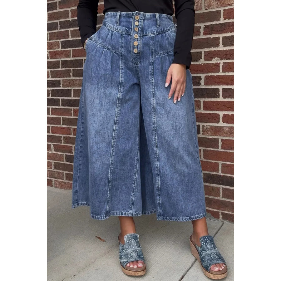 High-Waisted Wide Leg Button-Fly Jeans Apparel and Accessories