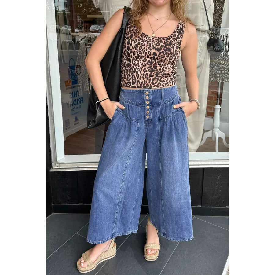 High-Waisted Wide Leg Button-Fly Jeans Apparel and Accessories