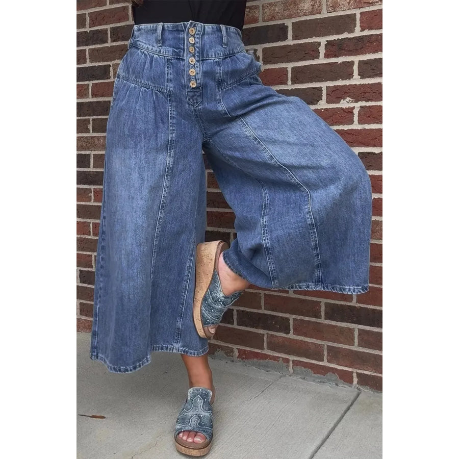 High-Waisted Wide Leg Button-Fly Jeans Apparel and Accessories