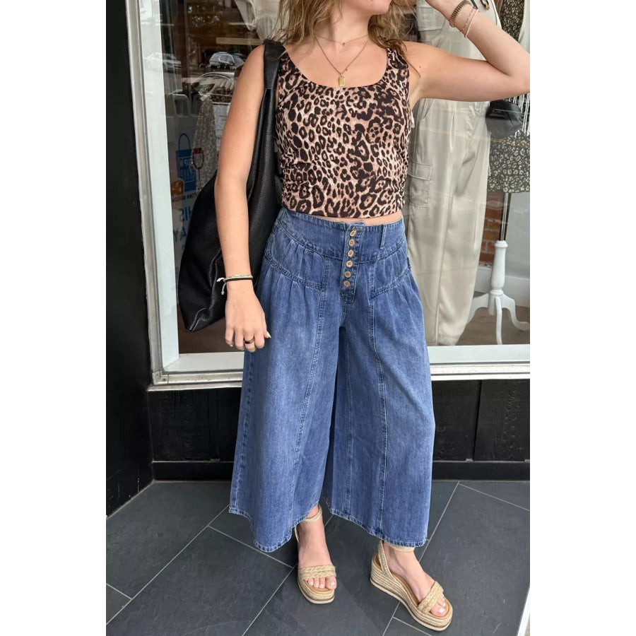 High-Waisted Wide Leg Button-Fly Jeans Medium / 4 Apparel and Accessories