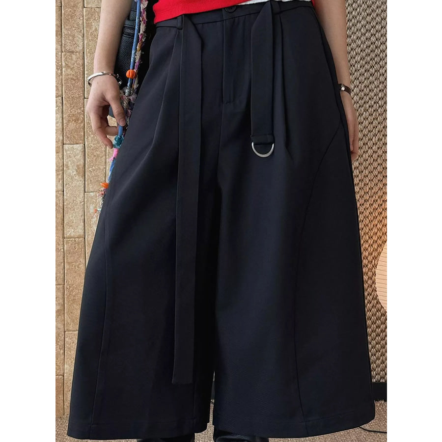 High-Waisted Wide-Leg Capris Black / S Apparel and Accessories