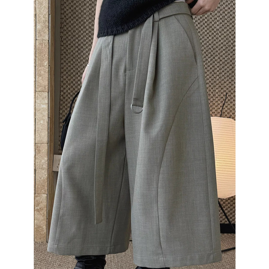 High-Waisted Wide-Leg Capris Gray / S Apparel and Accessories
