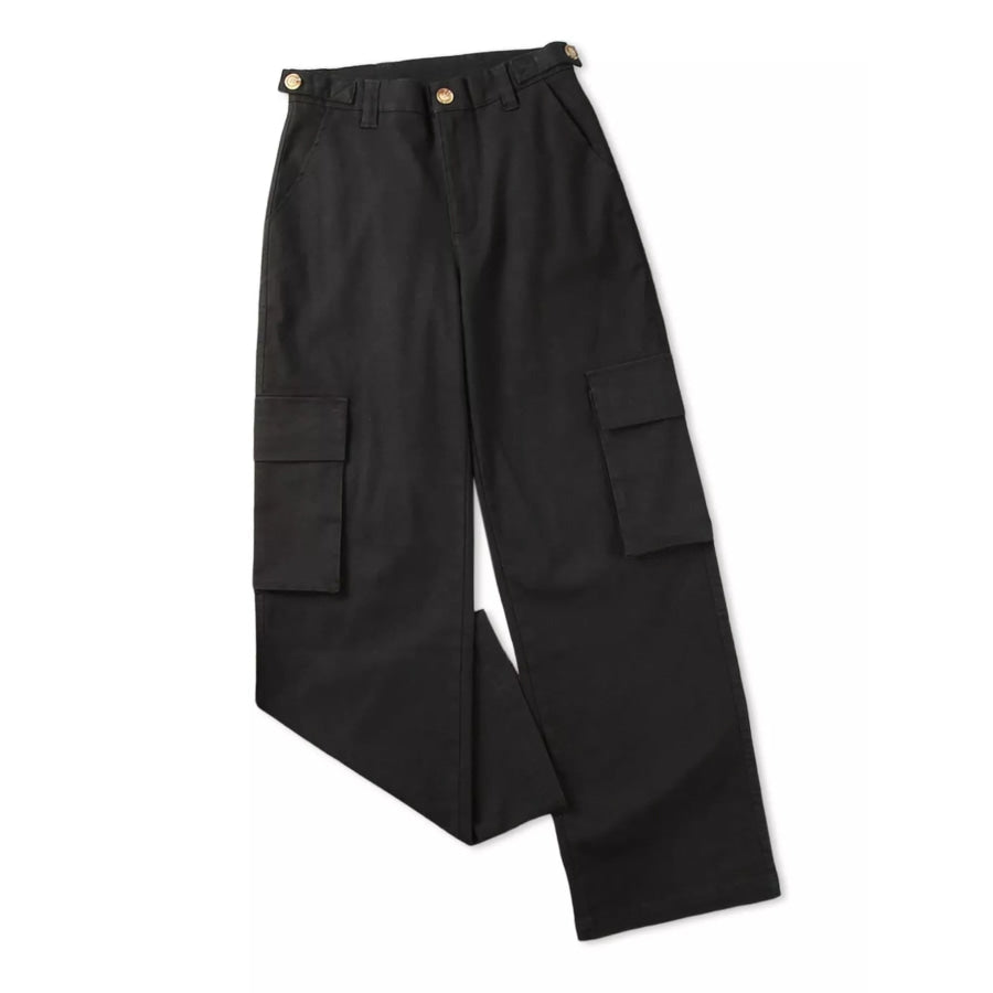 High-Waisted Wide Leg Cargo Jeans Black / S Apparel and Accessories