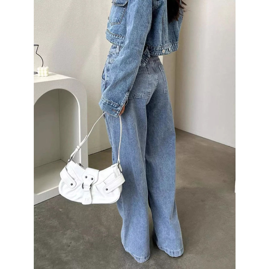 High-Waisted Wide-Leg Cargo Jeans Apparel and Accessories