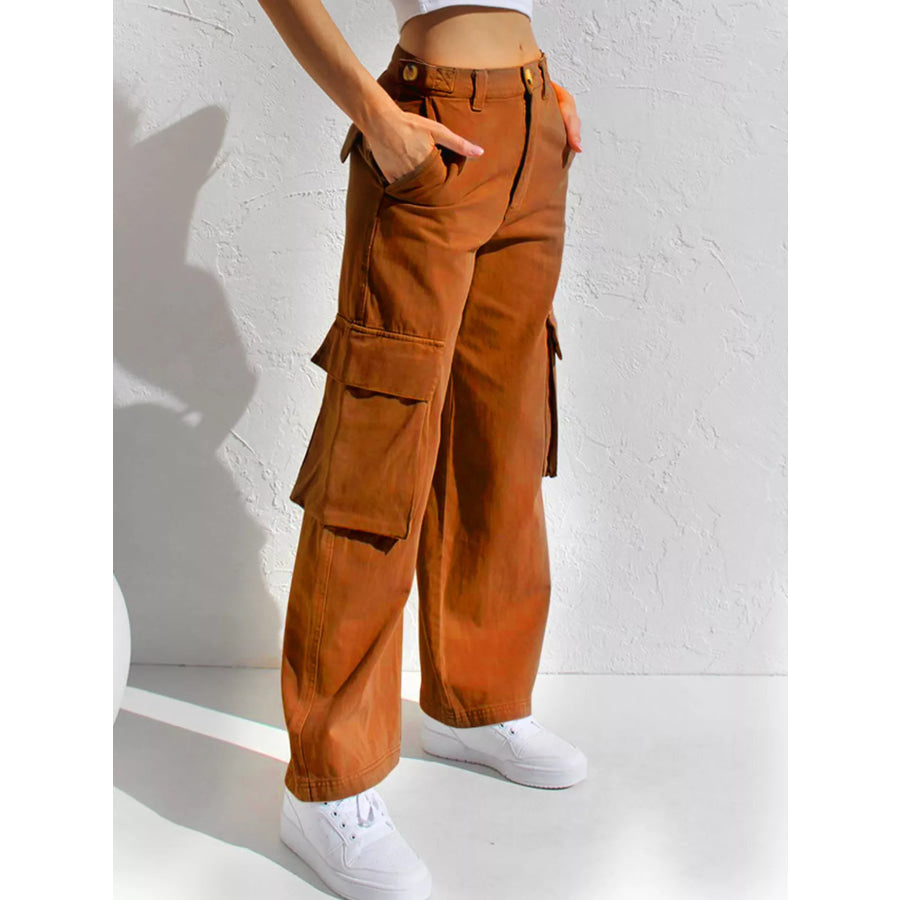 High-Waisted Wide Leg Cargo Jeans Apparel and Accessories