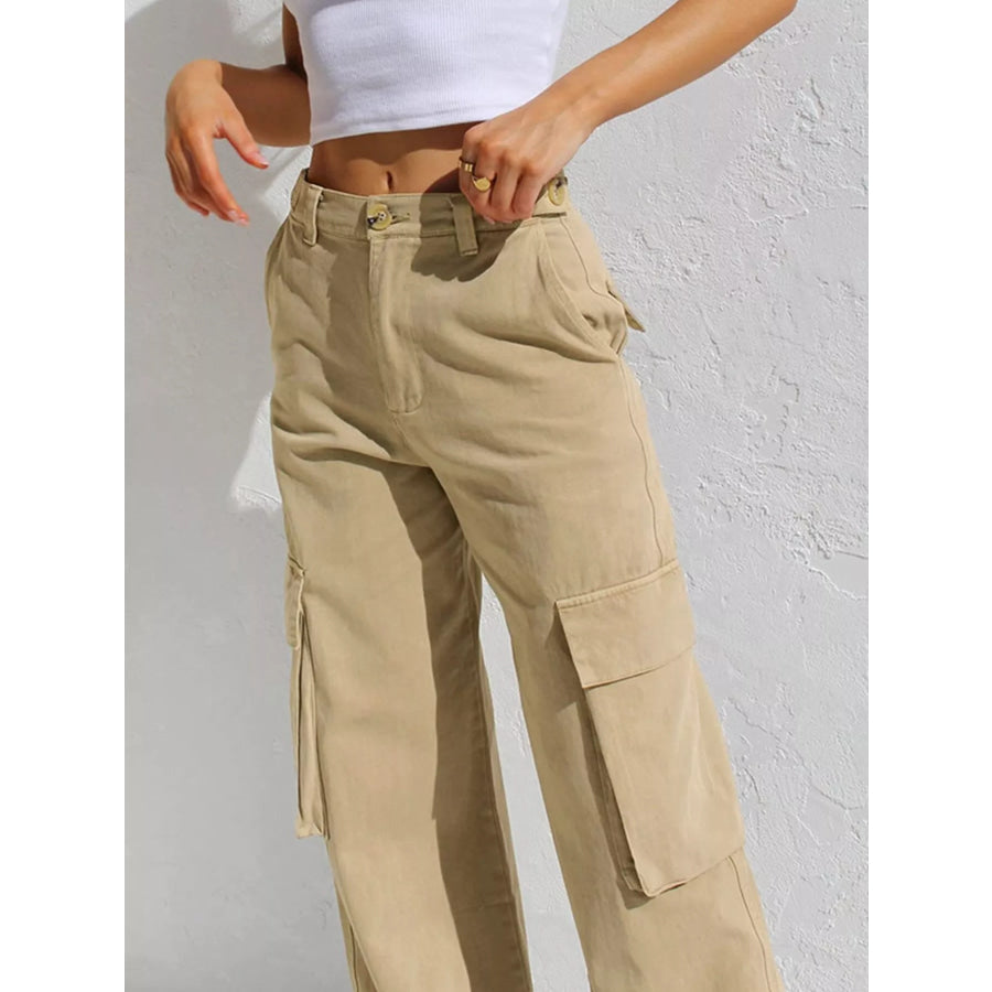 High-Waisted Wide Leg Cargo Jeans Apparel and Accessories