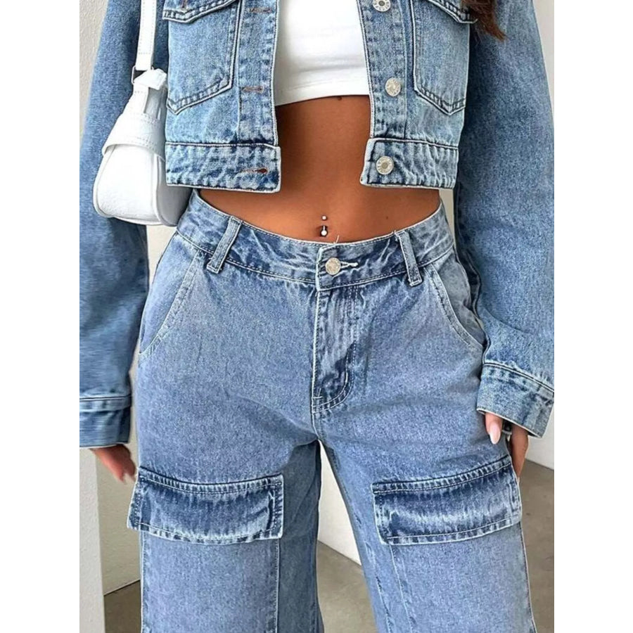 High-Waisted Wide-Leg Cargo Jeans Apparel and Accessories