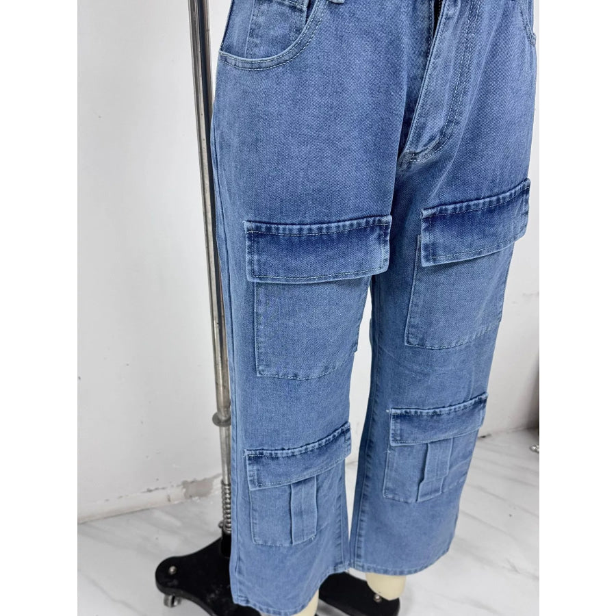 High-Waisted Wide-Leg Cargo Jeans Apparel and Accessories