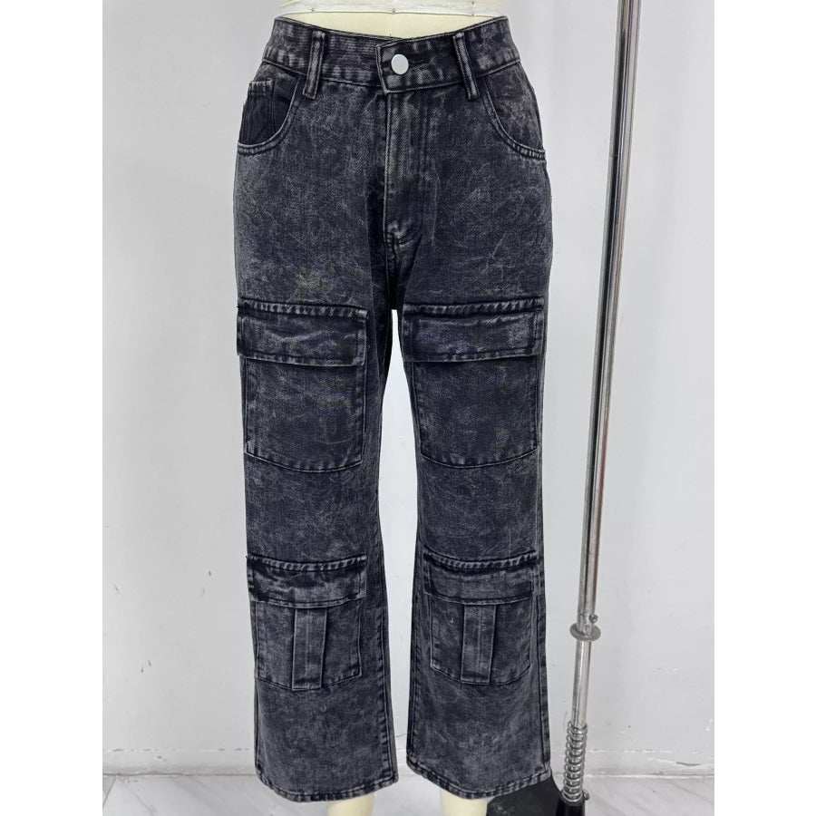 High-Waisted Wide-Leg Cargo Jeans Apparel and Accessories