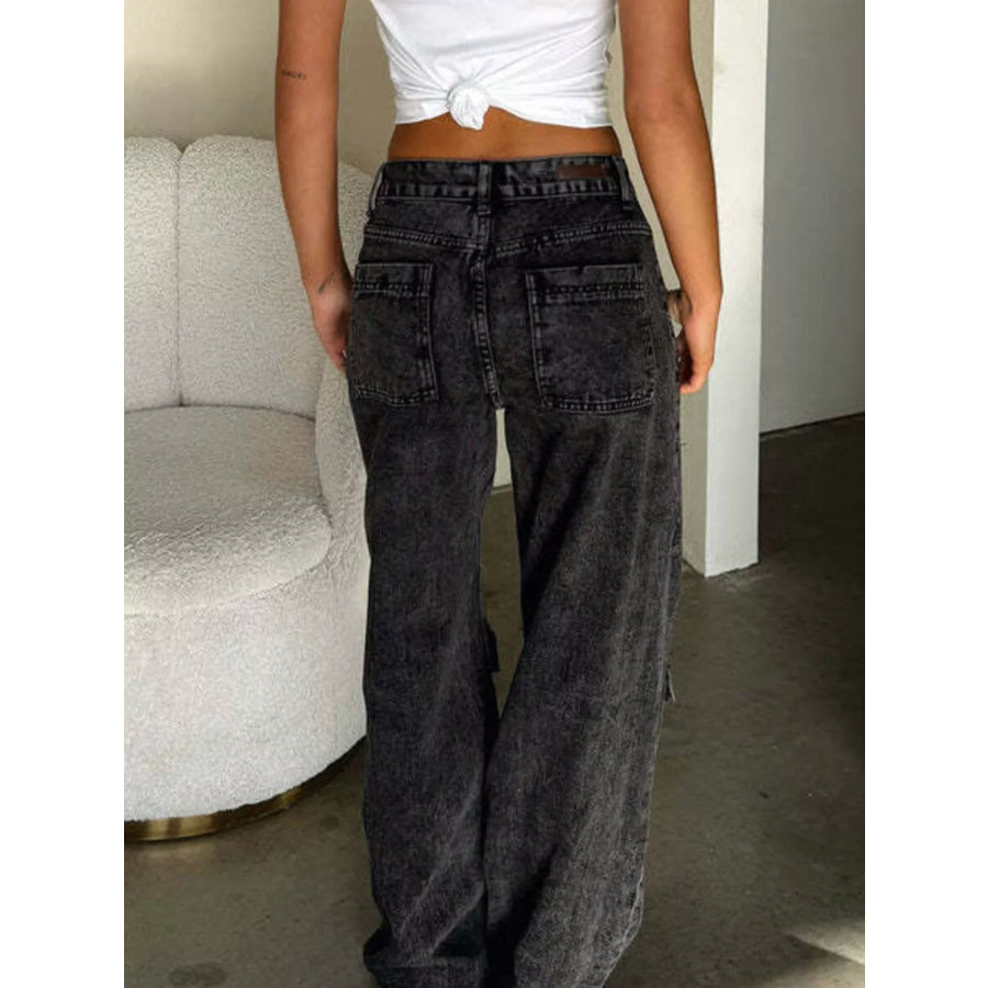 High-Waisted Wide-Leg Cargo Jeans Apparel and Accessories