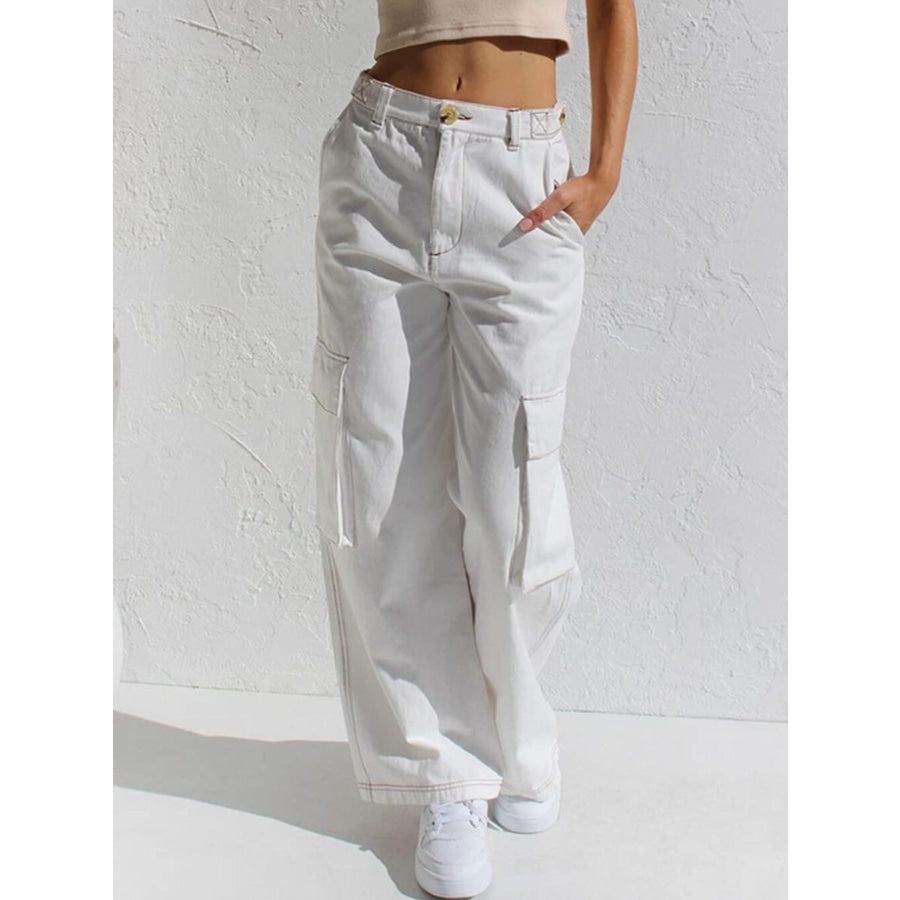High-Waisted Wide Leg Cargo Jeans Apparel and Accessories